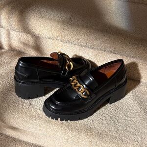 Black Chunky Zara Loafers with Gold Chain